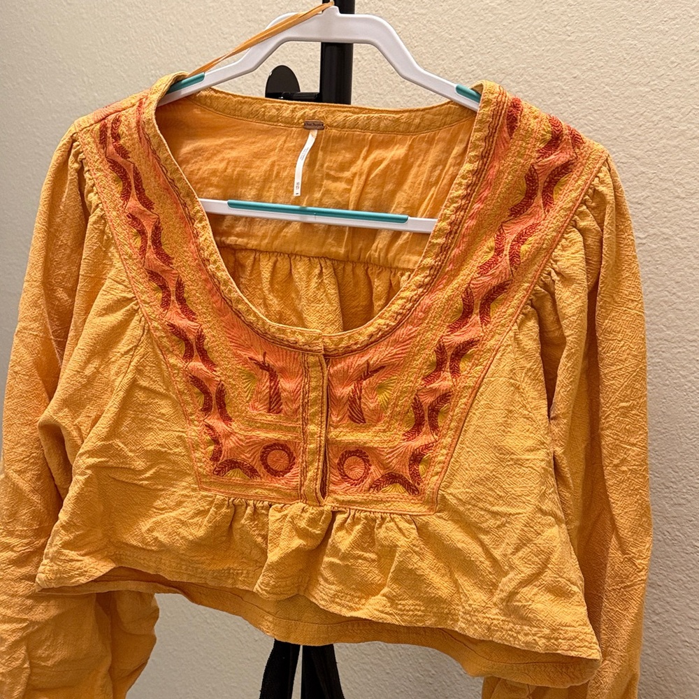 #180. Free People Mustard Embroidered Blouse
